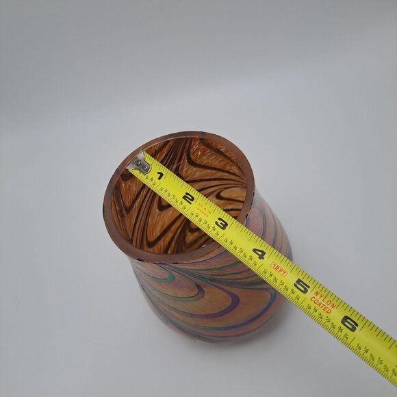 Brown Pulled Feather Iridescent Art Glass Vase - Picture 3 of 8